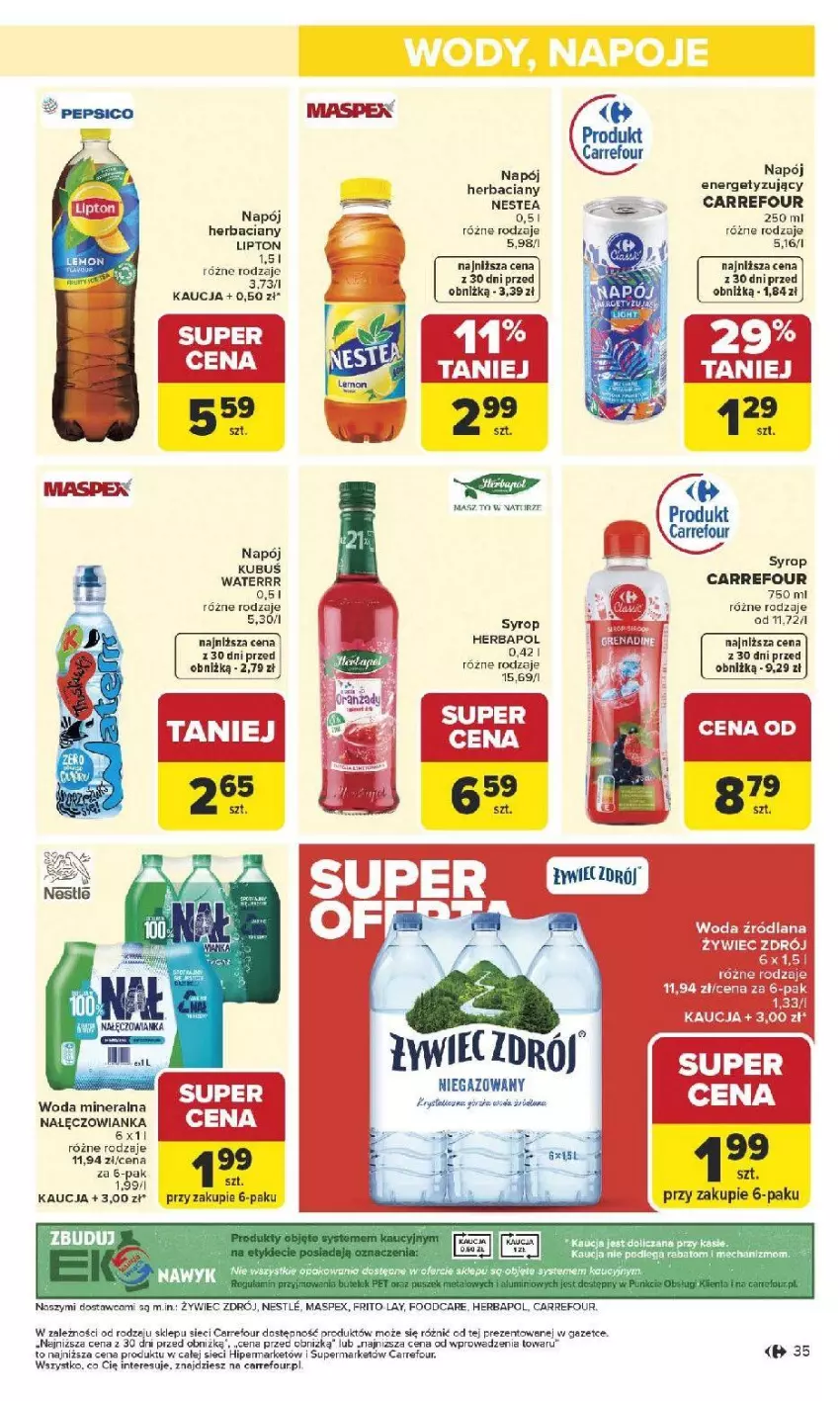 Gazetka promocyjna Carrefour - Gazetka Carrefour, Market od poniedziału! - ważna 12.01 do 17.01.2026 - strona 37 - produkty: Herbapol, Kubuś, Kubuś Waterrr, Lipton, Napój, Nestea, Syrop, Woda