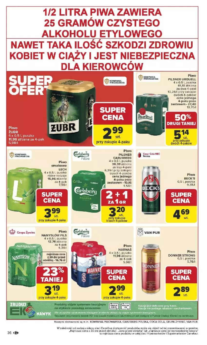 Gazetka promocyjna Carrefour - Gazetka Carrefour, Market od poniedziału! - ważna 12.01 do 17.01.2026 - strona 38 - produkty: Carlsberg, Coca-Cola, Harnaś, Namysłów, Pilsner Urquell, Piwo, Pur