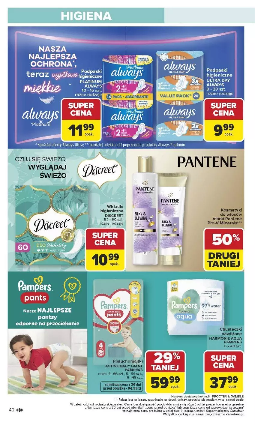 Gazetka promocyjna Carrefour - Gazetka Carrefour, Market od poniedziału! - ważna 12.01 do 17.01.2026 - strona 42 - produkty: Discreet, LG, Majtki, Pantene, Pieluchomajtki, Por, Wkładki
