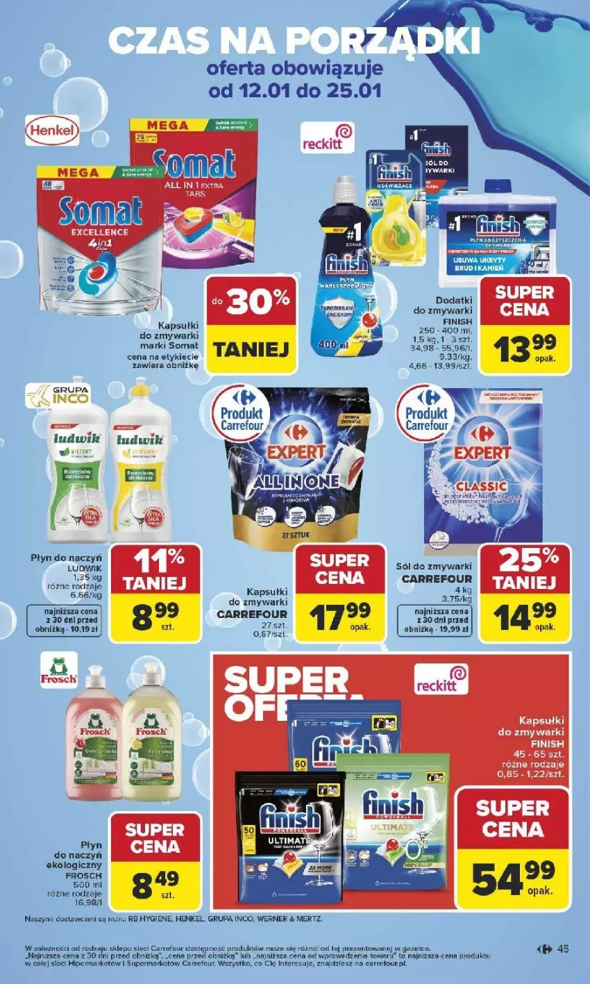 Gazetka promocyjna Carrefour - Gazetka Carrefour, Market od poniedziału! - ważna 12.01 do 17.01.2026 - strona 47 - produkty: Fa, Finish, Frosch, Koc, Ludwik, Rum, Sól, Somat, Zmywarki