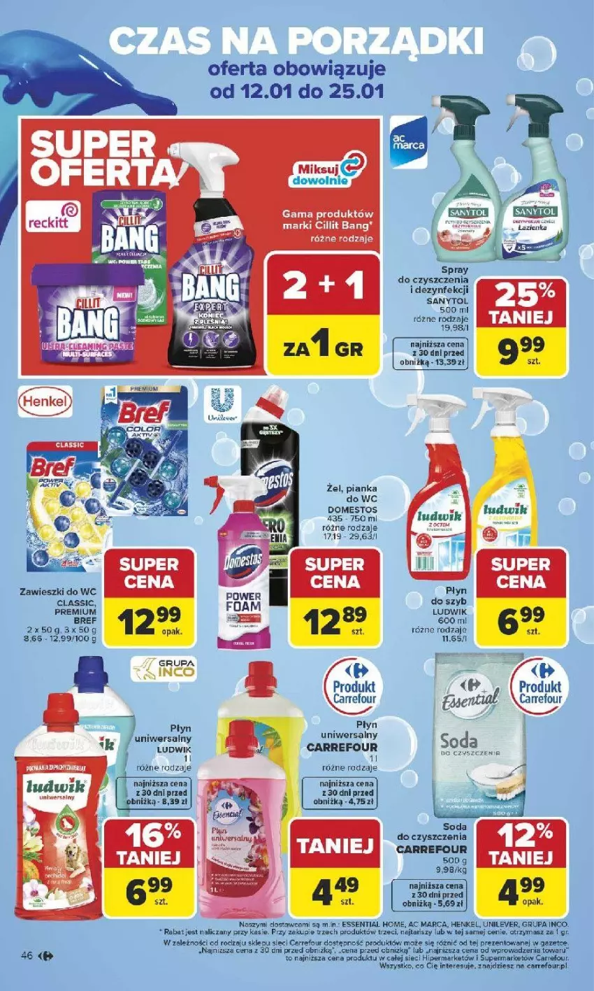 Gazetka promocyjna Carrefour - Gazetka Carrefour, Market od poniedziału! - ważna 12.01 do 17.01.2026 - strona 48 - produkty: Bref, Cillit Bang, Domestos, Fa, Ludwik, Sanytol, Spray do czyszczenia, Zawieszki