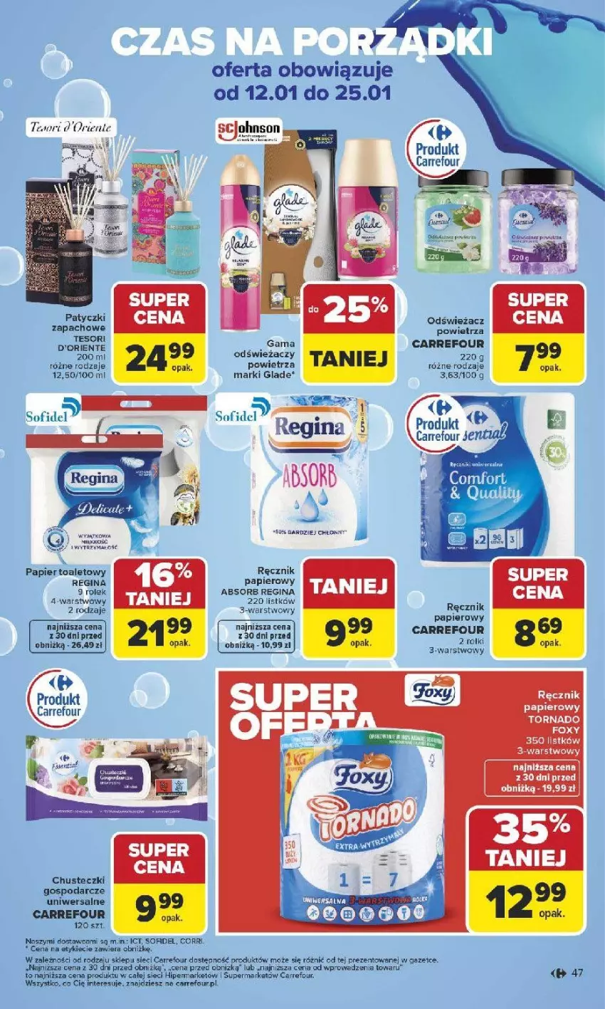 Gazetka promocyjna Carrefour - Gazetka Carrefour, Market od poniedziału! - ważna 12.01 do 17.01.2026 - strona 49 - produkty: Chusteczki, Fa, Foxy, Gin, Gry, Odświeżacz powietrza, Papier, Papier toaletowy, Por, Ręcznik, Rolki