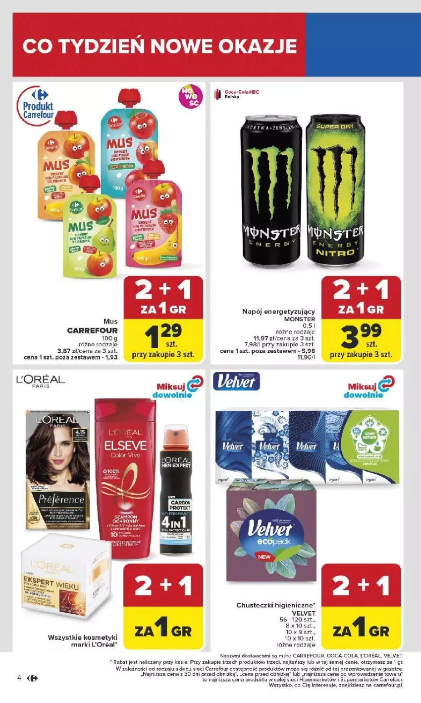 Gazetka promocyjna Carrefour - Gazetka Carrefour, Market od poniedziału! - ważna 12.01 do 17.01.2026 - strona 6 - produkty: Chusteczki, Coca-Cola, Mus, Napój, Velvet