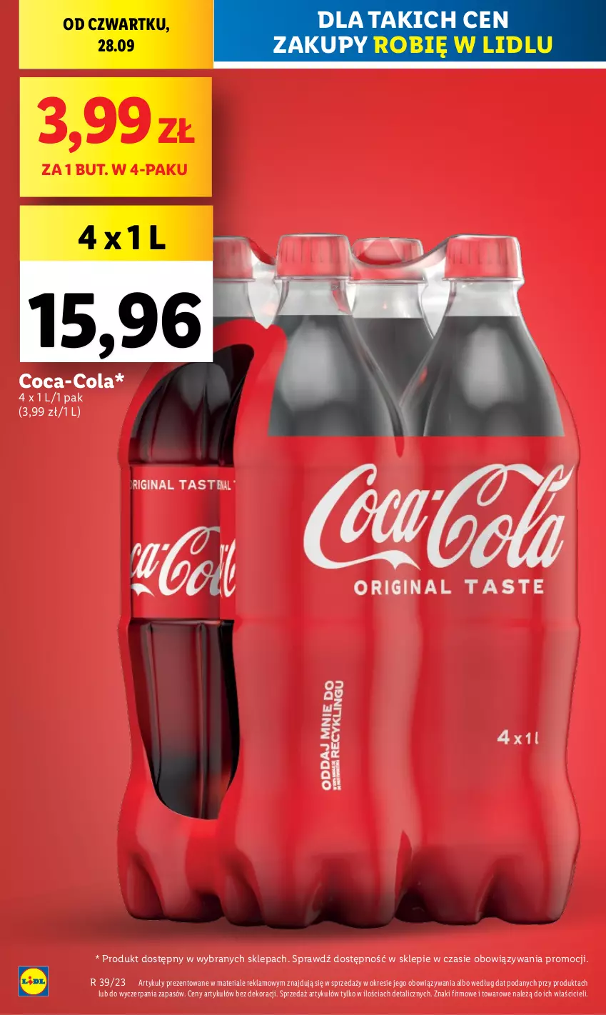 Gazetka promocyjna Lidl - GAZETKA - ważna 28.09 do 30.09.2023 - strona 14 - produkty: Coca-Cola