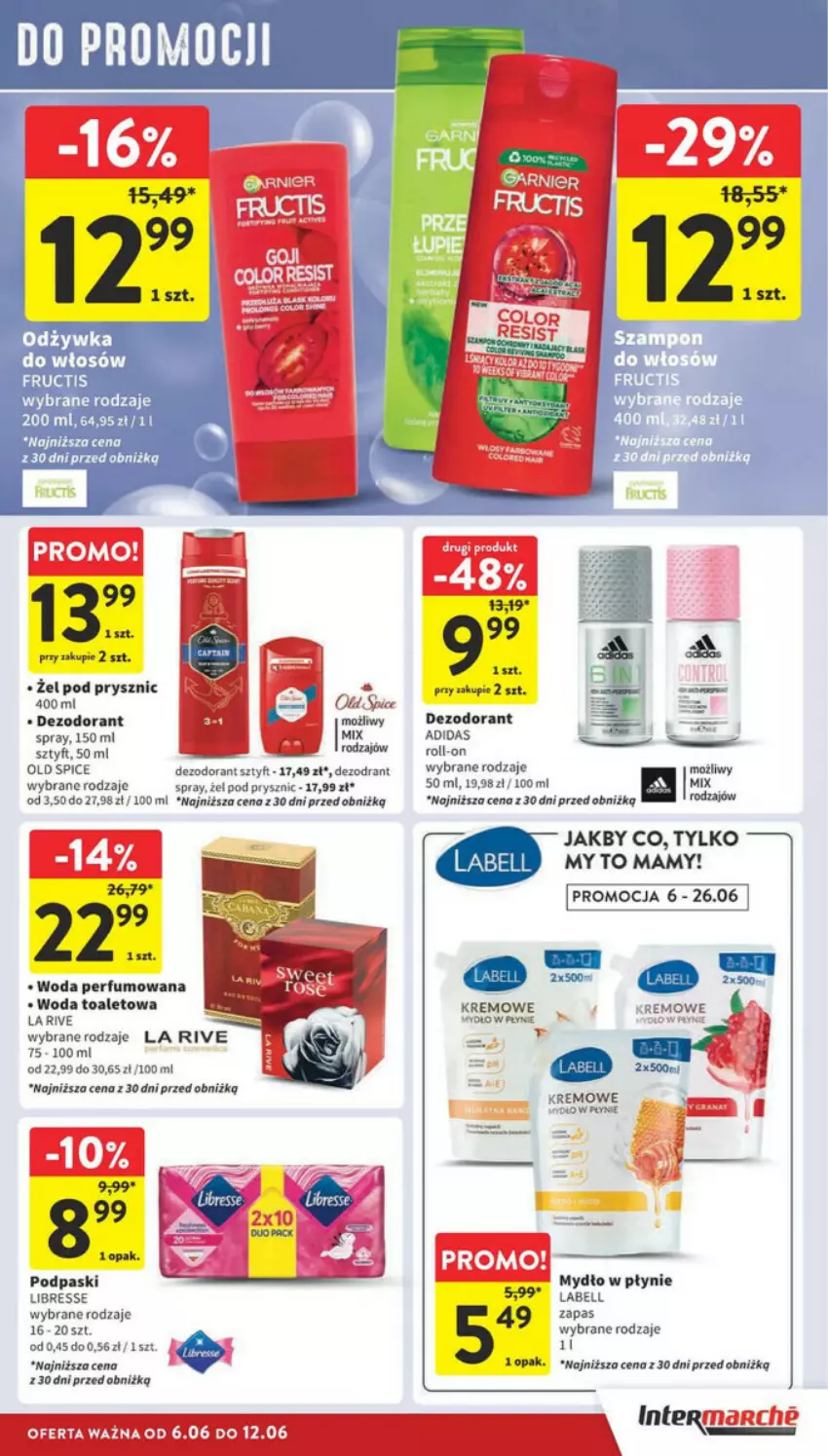 Gazetka promocyjna Intermarche - ważna 10.06 do 12.06.2024 - strona 41 - produkty: Adidas, Bell, Dezodorant, Fa, Fructis, La Rive, Mydło, Mydło w płynie, Odżywka, Old Spice, Perfum, Podpaski, Woda, Woda perfumowana, Woda toaletowa