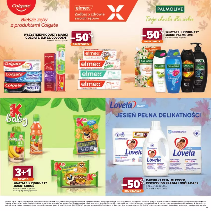 Gazetka promocyjna Stokrotka - Katalog Jesienne Inspiracje! - ważna 15.10 do 28.10.2026 - strona 27 - produkty: Colgate, Elmex, Gra, Kubuś, LG, Lovela, Mięso, Mleczko, Owoce, Palmolive, Proszek do prania, Warzywa
