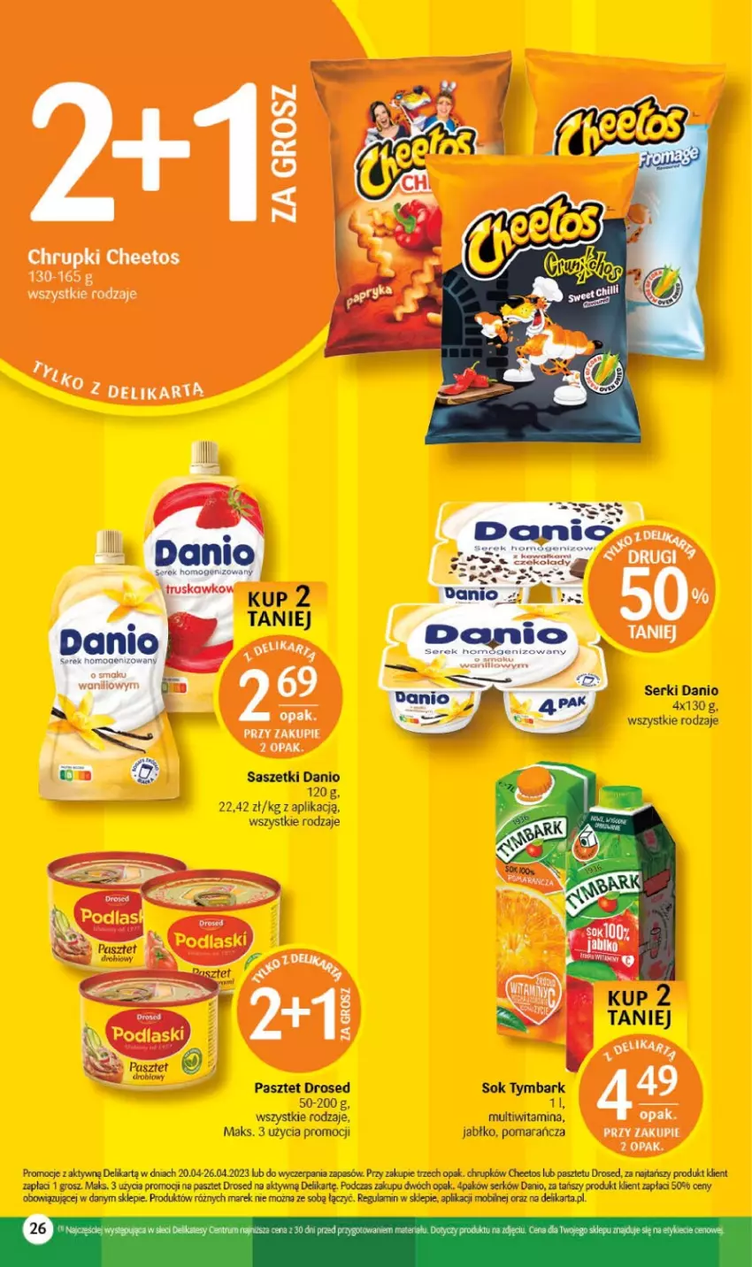 Gazetka promocyjna Delikatesy Centrum - Gazetka DC15 - ważna 20.04 do 26.04.2023 - strona 26 - produkty: Cheetos, Chrupki, Danio, Mobil, Pasztet, Ser, Sok