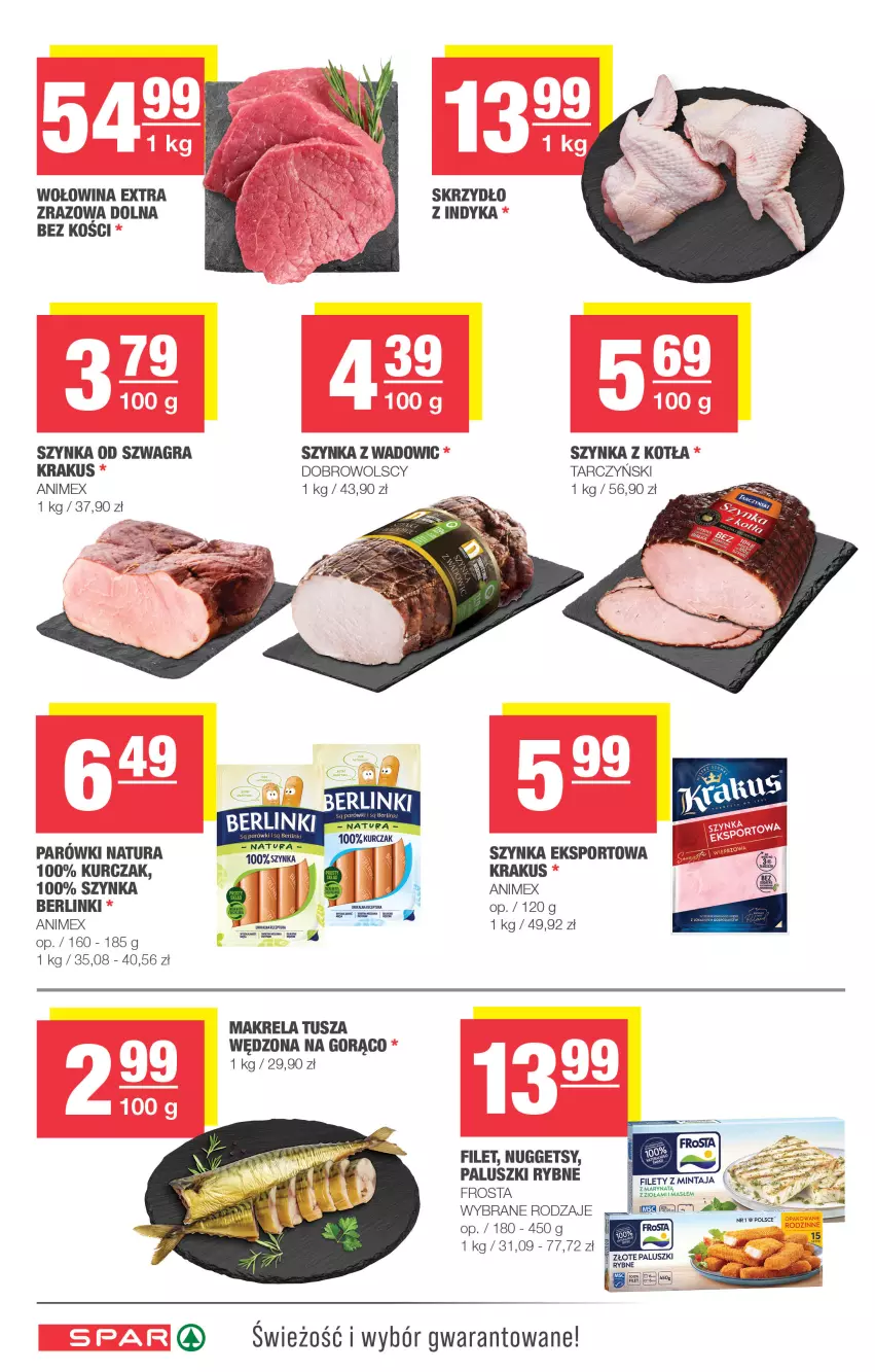 Gazetka promocyjna Spar - Spar - ważna 07.09 do 17.09.2025 - strona 4 - produkty: Berlinki, Fa, Frosta, Gra, Krakus, Kurczak, Mintaj, Paluszki rybne, Parówki, Por, Sport, Szynka, Tarczyński, Tusz, Wołowina