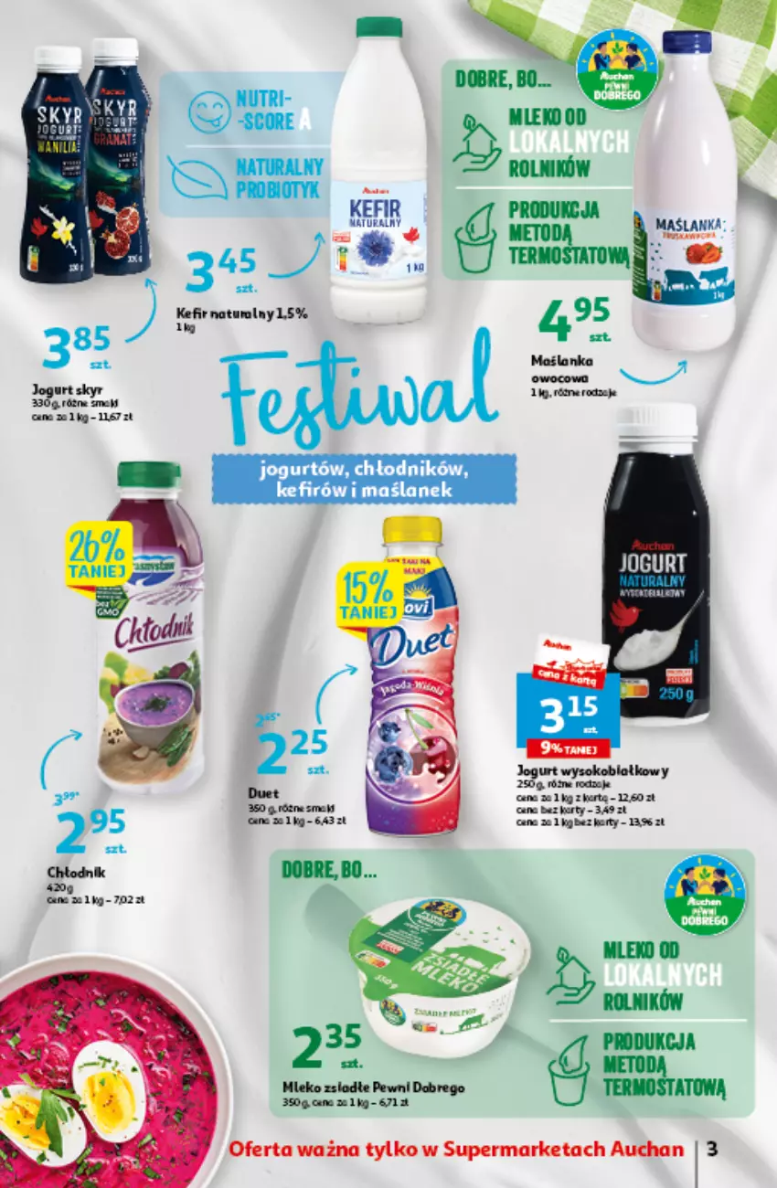 Gazetka promocyjna Auchan - Gazetka Oferta tygodnia Supermarket Auchan - ważna 09.06 do 14.06.2023 - strona 3 - produkty: Jogurt, Maślanka, Mleko, Mleko zsiadłe, Probiotyk, Sok