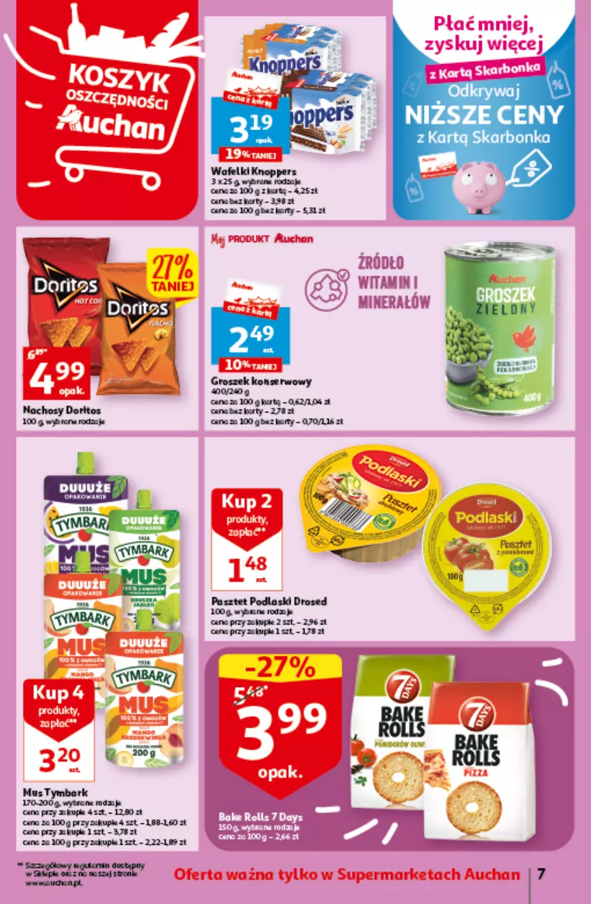 Gazetka promocyjna Auchan - Gazetka Oferta tygodnia Supermarket Auchan - ważna 09.06 do 14.06.2023 - strona 7 - produkty: Fa, Groszek, Knoppers, Mus, Pasztet, Podlaski, Tymbark