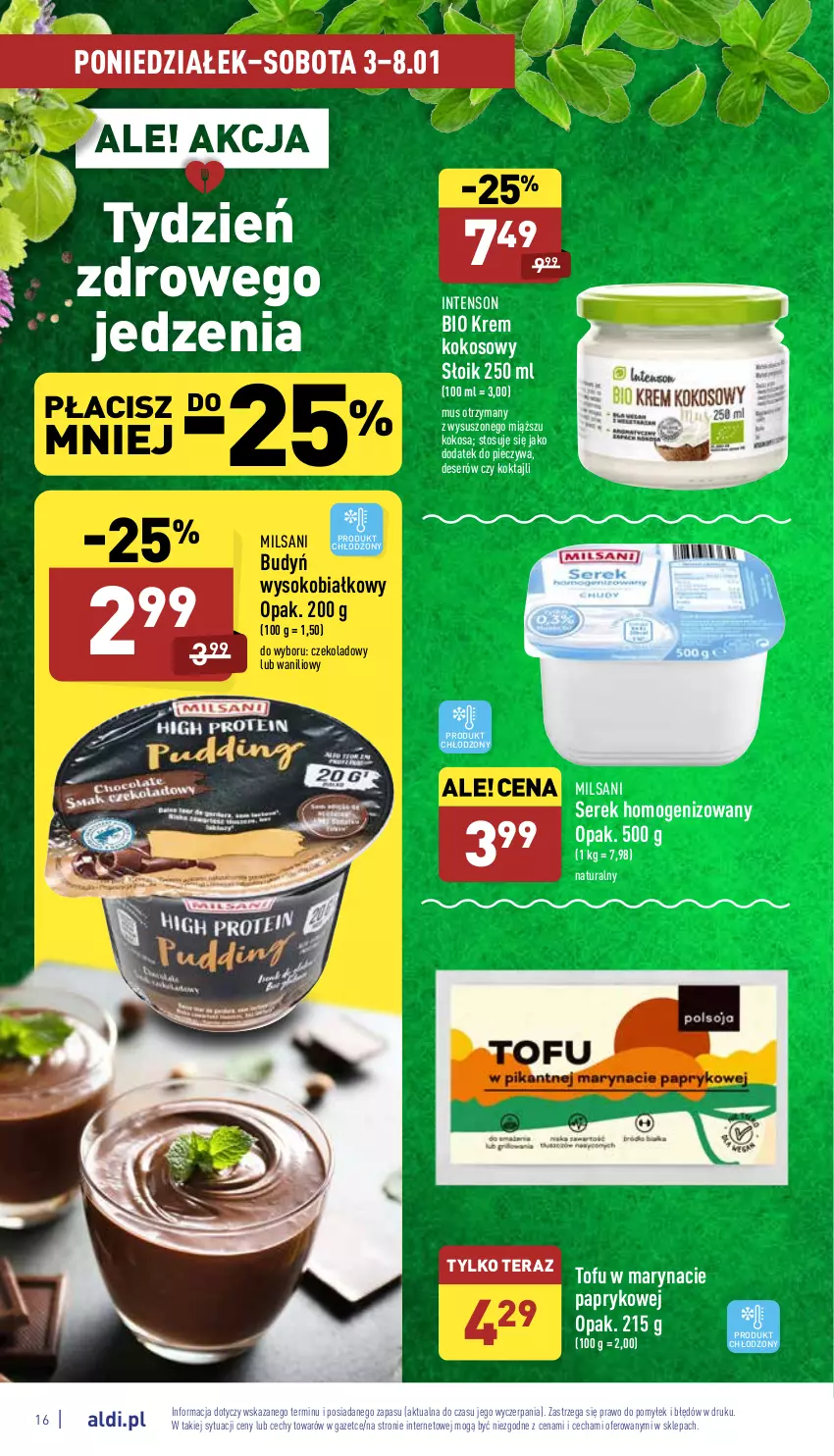 Gazetka promocyjna Aldi - Pełny katalog - ważna 03.01 do 08.01.2022 - strona 16 - produkty: Budyń, Deser, Kokos, Mus, Piec, Ser, Serek, Serek homogenizowany, Sok, Tera, Tofu