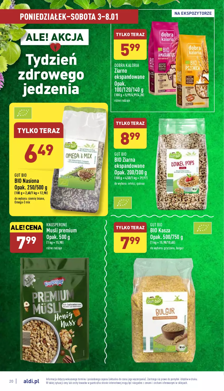 Gazetka promocyjna Aldi - Pełny katalog - ważna 03.01 do 08.01.2022 - strona 20 - produkty: Bulgur, Gry, Kasza, LG, Mus, O nas, Omega-3, Quinoa, Tera