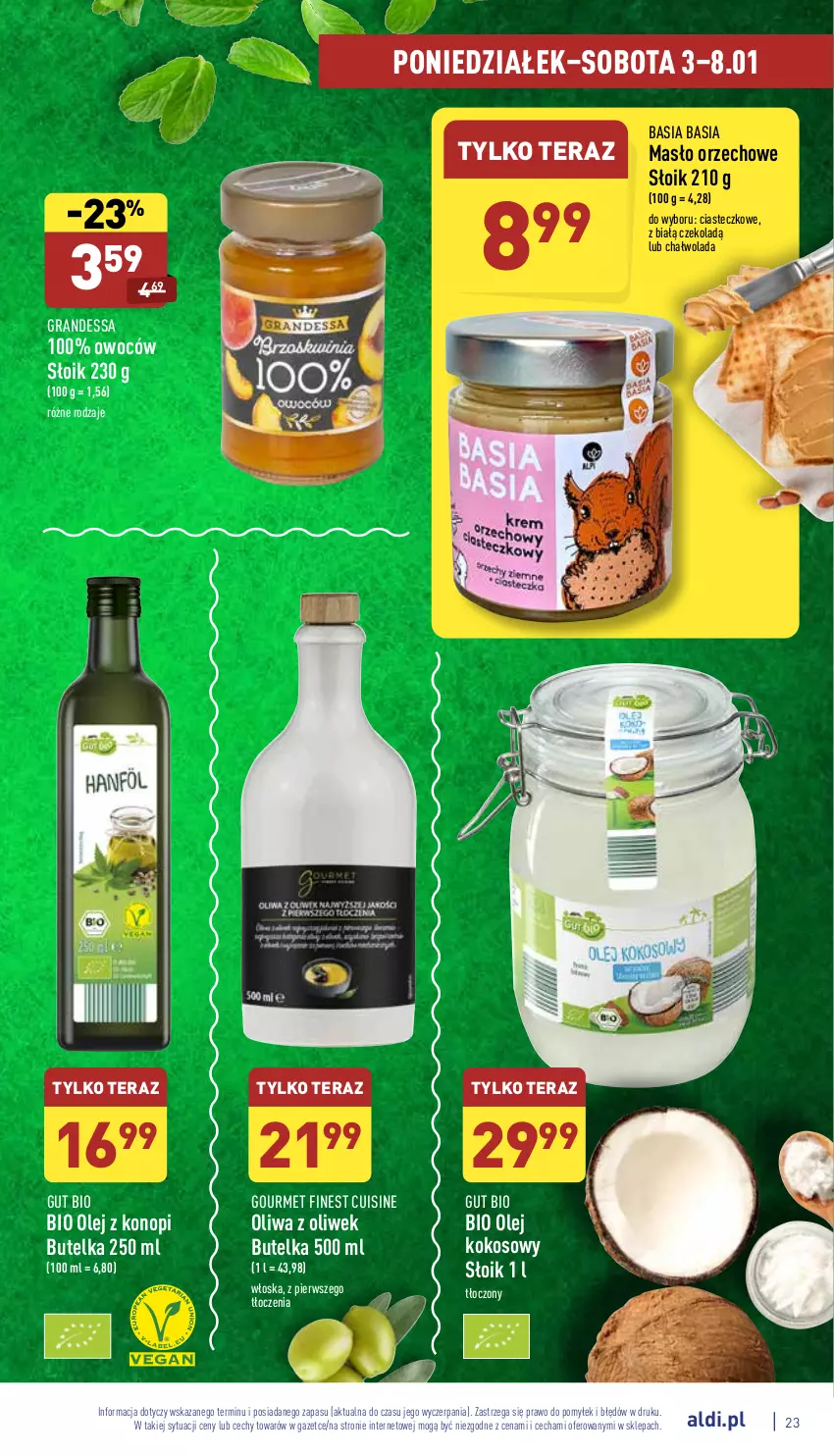 Gazetka promocyjna Aldi - Pełny katalog - ważna 03.01 do 08.01.2022 - strona 23 - produkty: Basia, Gra, Kokos, Masło, Masło orzechowe, Olej, Olej kokosowy, Oliwa z oliwek, Tera