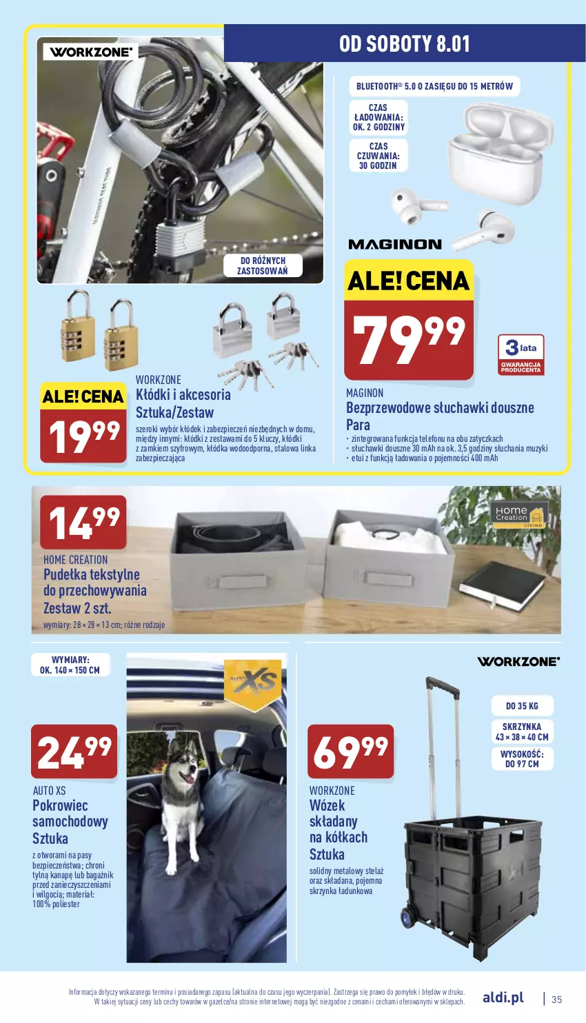 Gazetka promocyjna Aldi - Pełny katalog - ważna 03.01 do 08.01.2022 - strona 35 - produkty: Gin, Inka, Kłódka, LG, Piec, Pokrowiec, Por, Słuchawki, Sok, Telefon, Wózek