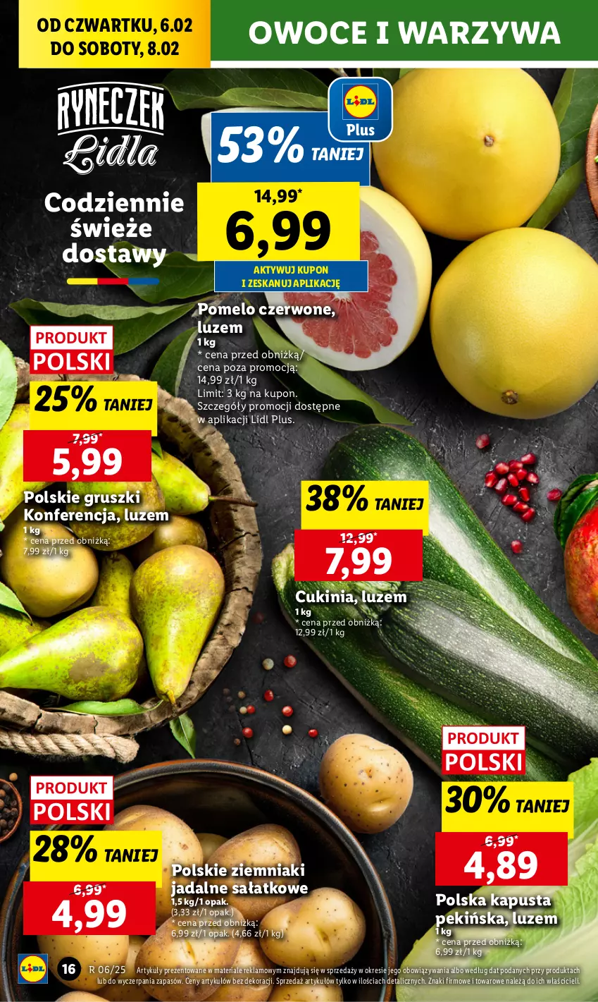 Gazetka promocyjna Lidl - GAZETKA - ważna 06.02 do 08.02.2025 - strona 22 - produkty: Gruszki, Owoce, Pomelo, Sałat, Warzywa, Ziemniaki