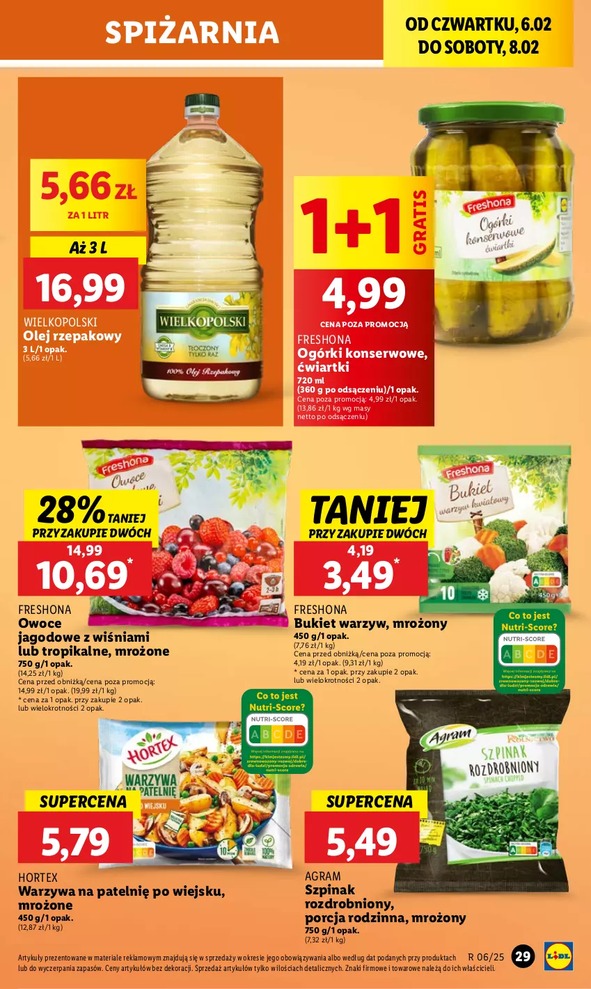 Gazetka promocyjna Lidl - GAZETKA - ważna 06.02 do 08.02.2025 - strona 35 - produkty: Bukiet, Bukiet warzyw, Gra, Hortex, Ogórki konserwowe, Olej, Olej rzepakowy, Owoce, Por, Ser, Szpinak, Warzywa