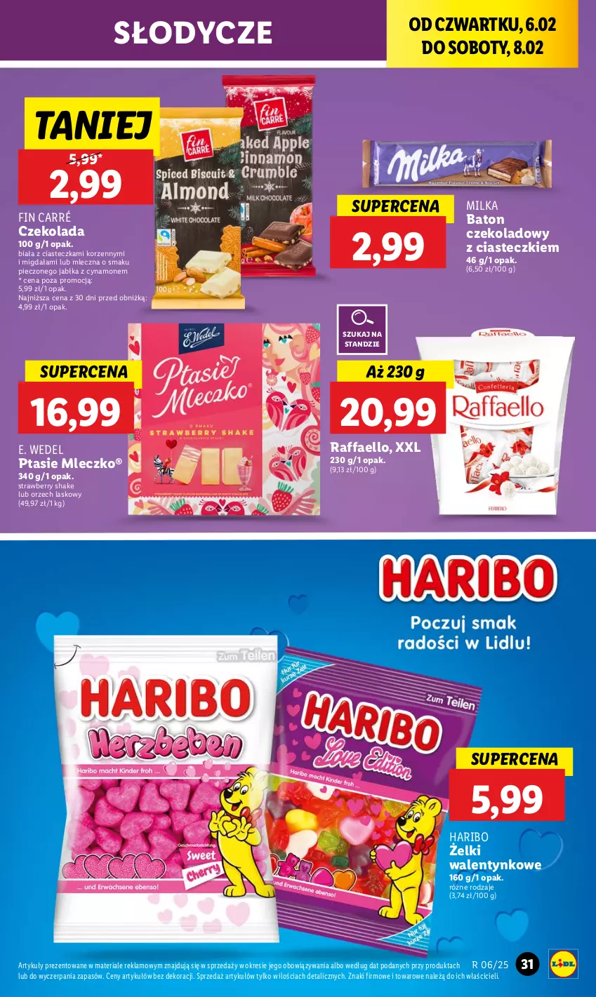 Gazetka promocyjna Lidl - GAZETKA - ważna 06.02 do 08.02.2025 - strona 39 - produkty: Baton, Czekolada, E. Wedel, Fa, Haribo, Jabłka, Milka, Mleczko, Piec, Ptasie mleczko, Raffaello