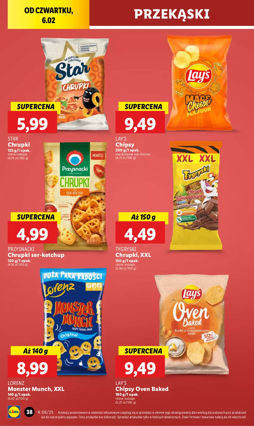 Gazetka promocyjna Lidl - GAZETKA - ważna 06.02 do 08.02.2025 - strona 44 - produkty: Chipsy, Chrupki, Gry, Ketchup, Lay’s, Lorenz, Monster Munch, Przysnacki, Ser