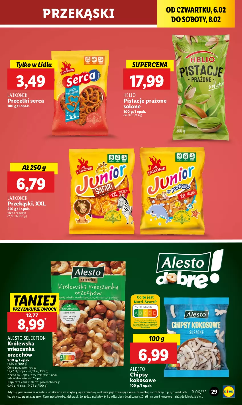 Gazetka promocyjna Lidl - GAZETKA - ważna 06.02 do 08.02.2025 - strona 45 - produkty: Chipsy, Helio, Kokos, Lajkonik, Pistacje, Precelki, Ser