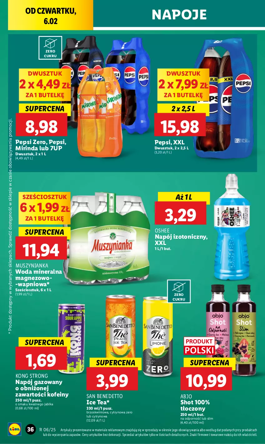 Gazetka promocyjna Lidl - GAZETKA - ważna 06.02 do 08.02.2025 - strona 48 - produkty: 7up, Ice tea, Jabłka, Magnez, Mirinda, Mus, Muszynianka, Napój, Napój gazowany, Napój izotoniczny, Napoje, Oshee, Pepsi, Por, Woda, Woda mineralna