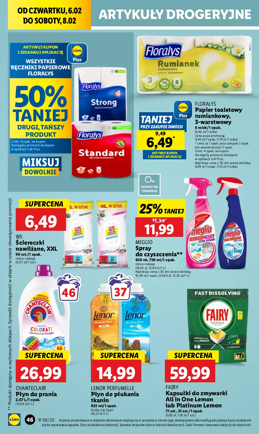 Gazetka promocyjna Lidl - GAZETKA - ważna 06.02 do 08.02.2025 - strona 54 - produkty: Fa, Fairy, Flora, Lenor, Papier, Papier toaletowy, Perfum, Płyn do płukania, Płyn do prania, Ręcznik, Ręczniki papierowe, Rum, Spray do czyszczenia, Zmywarki