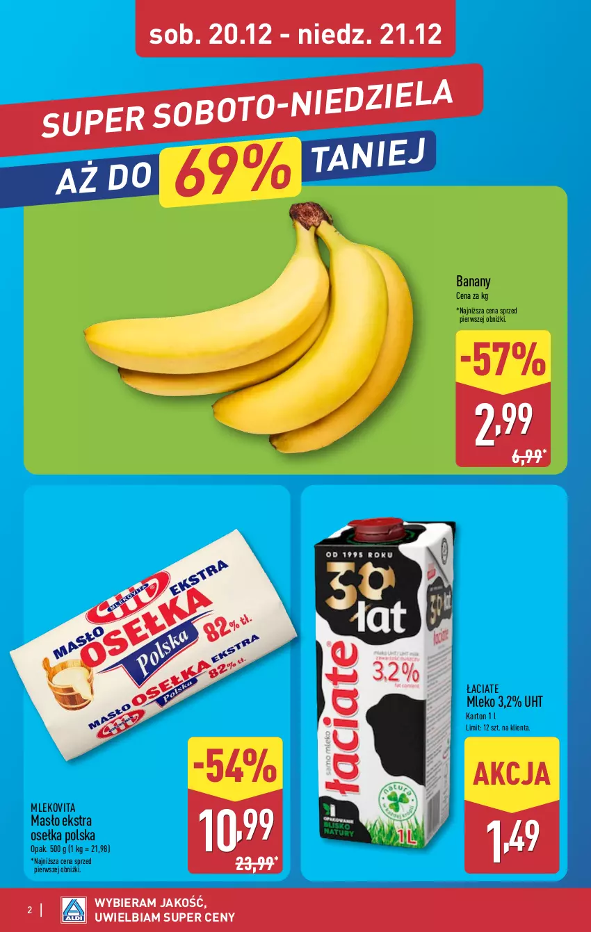 Gazetka promocyjna Aldi - Oferta weekendowa - ważna 18.12 do 21.12.2025 - strona 2 - produkty: Banany, Masło, Mleko, Mlekovita