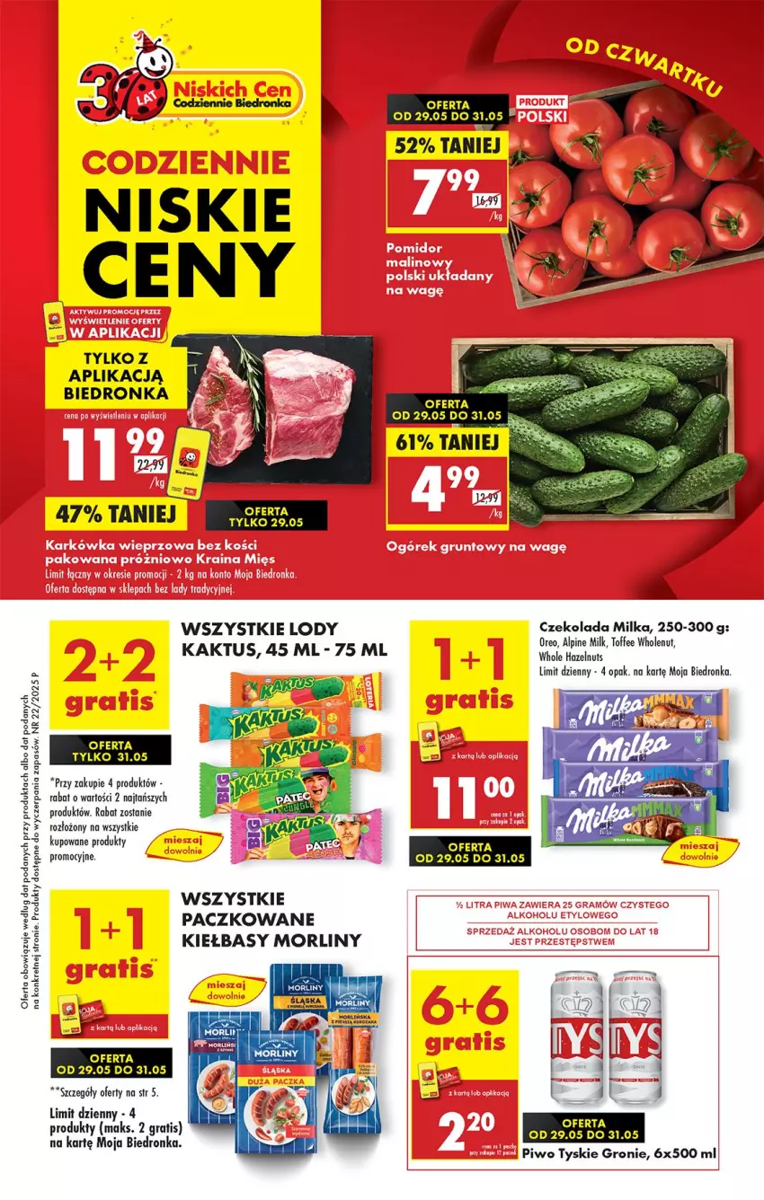 Gazetka promocyjna Biedronka - Od Czwartku - ważna 29.05 do 04.06.2025 - strona 1 - produkty: Czekolada, Fa, Gra, Kaktus, Kret, Lody, Milka, Morliny, Oreo, Piwo, Tyskie