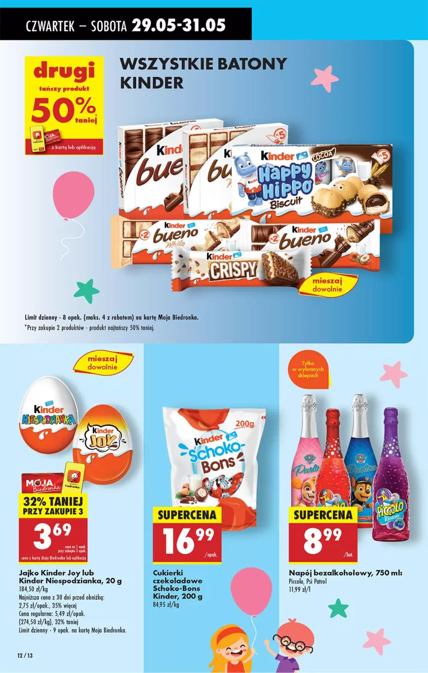Gazetka promocyjna Biedronka - Od Czwartku - ważna 29.05 do 04.06.2025 - strona 14 - produkty: Baton, Cukier, Cukierki, Kinder, Napój, Napój bezalkoholowy, Psi Patrol