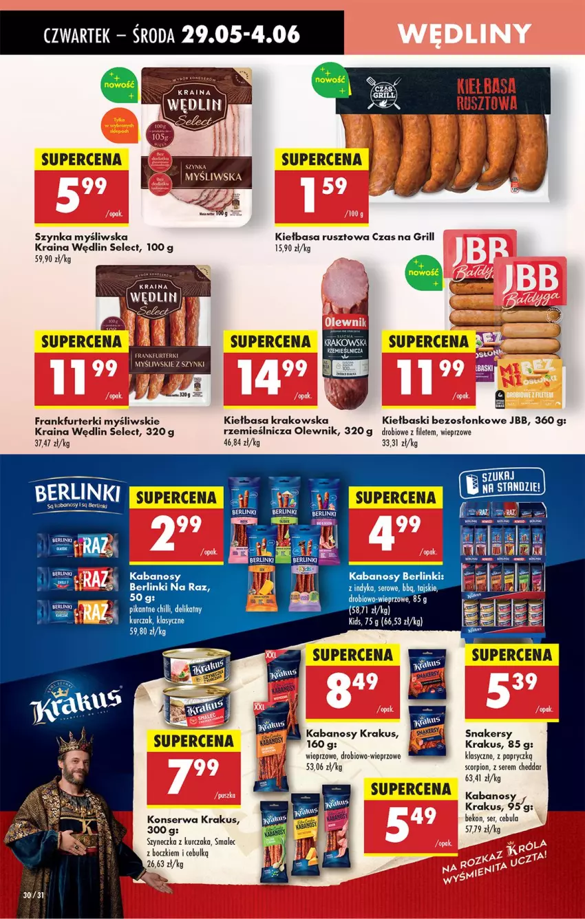 Gazetka promocyjna Biedronka - Od Czwartku - ważna 29.05 do 04.06.2025 - strona 34 - produkty: Beko, Berlinki, Cebula, Cheddar, Frankfurterki, Grill, Kabanos, Kiełbasa, Kiełbasa krakowska, Krakus, Kurczak, Olewnik, Ser, Szynka