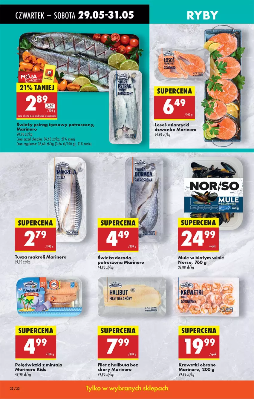 Gazetka promocyjna Biedronka - Od Czwartku - ważna 29.05 do 04.06.2025 - strona 36 - produkty: Halibut, Krewetki, Mintaj, Mule, Tusz