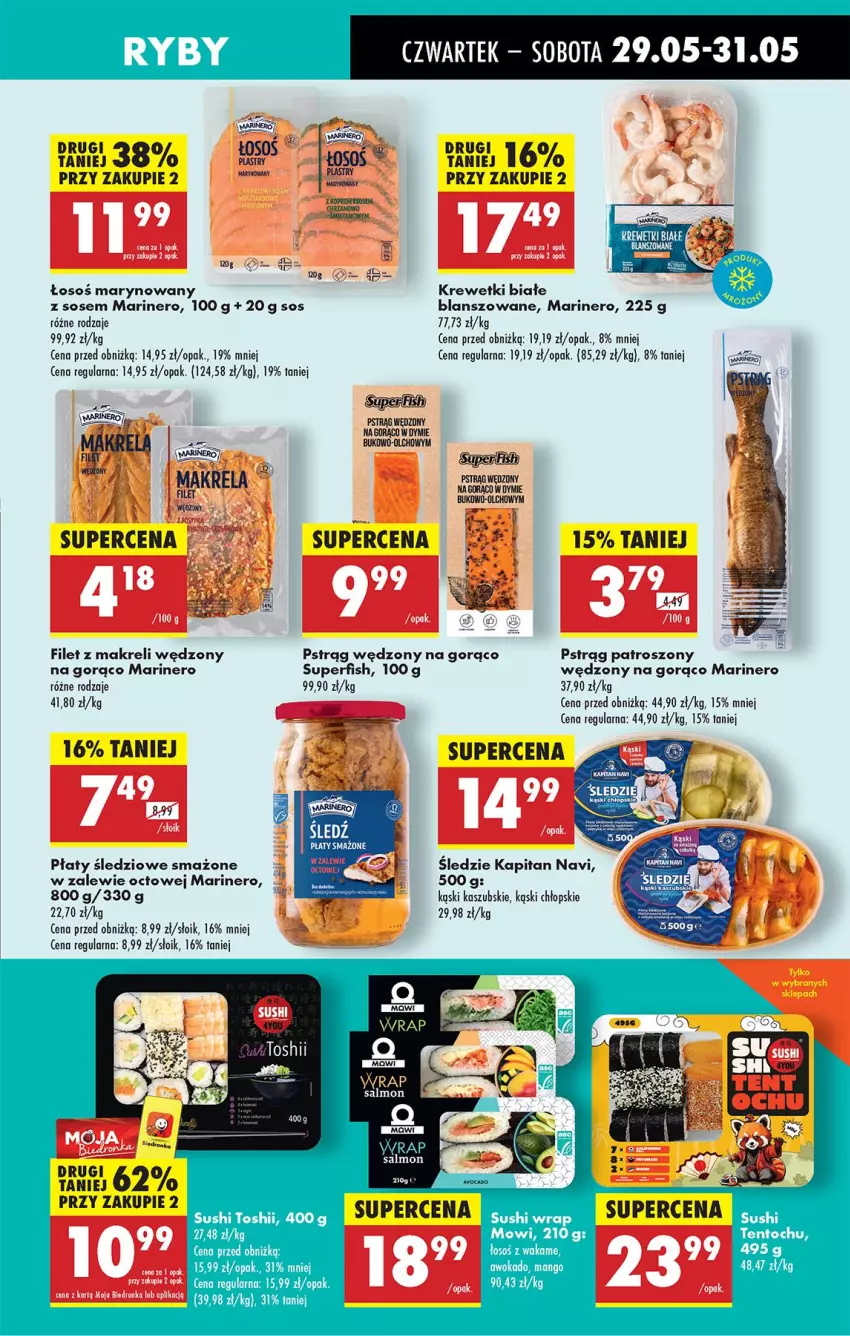 Gazetka promocyjna Biedronka - Od Czwartku - ważna 29.05 do 04.06.2025 - strona 37 - produkty: Filet z makreli, Krewetki, Pstrąg, Pstrąg wędzony, Sos, Sushi