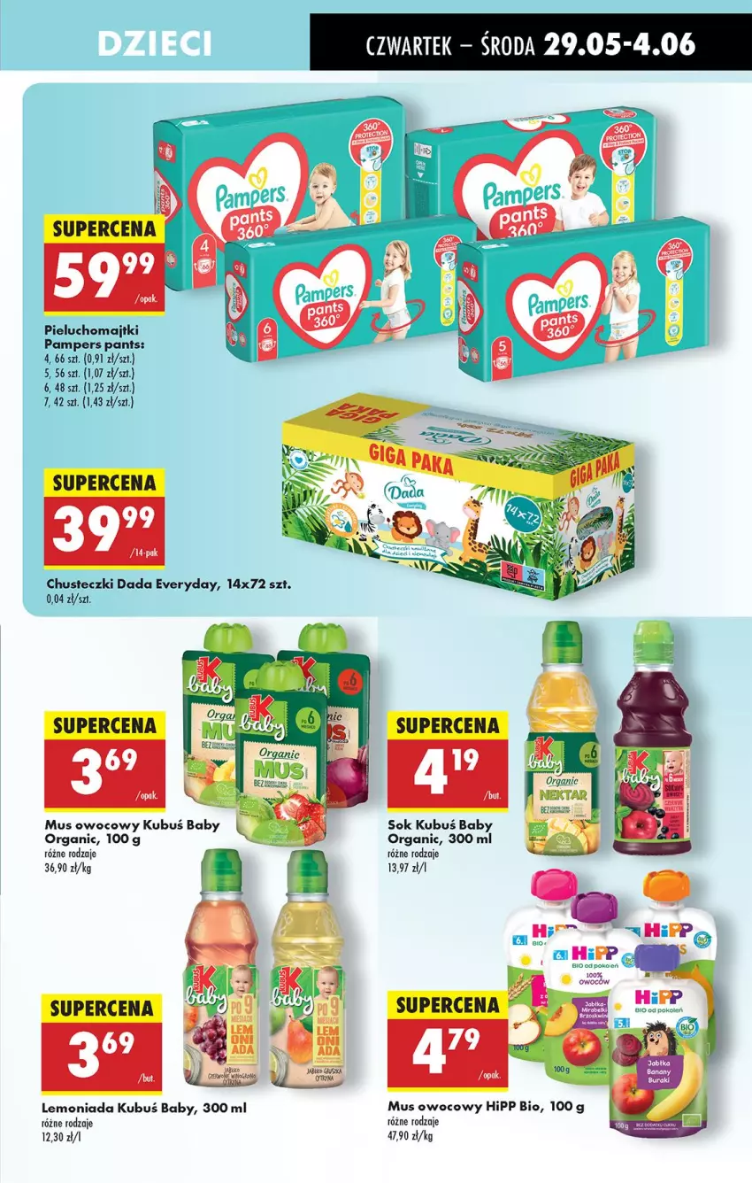 Gazetka promocyjna Biedronka - Od Czwartku - ważna 29.05 do 04.06.2025 - strona 51 - produkty: Baby O, Chusteczki, Dada, HiPP, Hipp Bio, Jabłka, Kubuś, Lemoniada, Majtki, Mus, Pampers, Pieluchomajtki, Sok