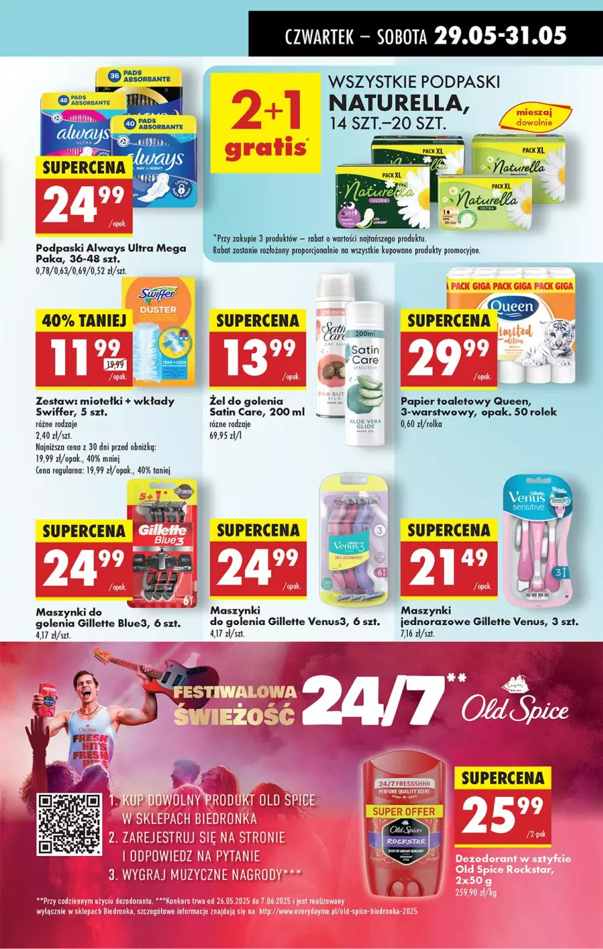 Gazetka promocyjna Biedronka - Od Czwartku - ważna 29.05 do 04.06.2025 - strona 53 - produkty: Always, Always Ultra, Dezodorant, Fa, Gillette, Gillette Venus, Naturell, Naturella, Papier, Papier toaletowy, Podpaski, Por, Sati, Venus