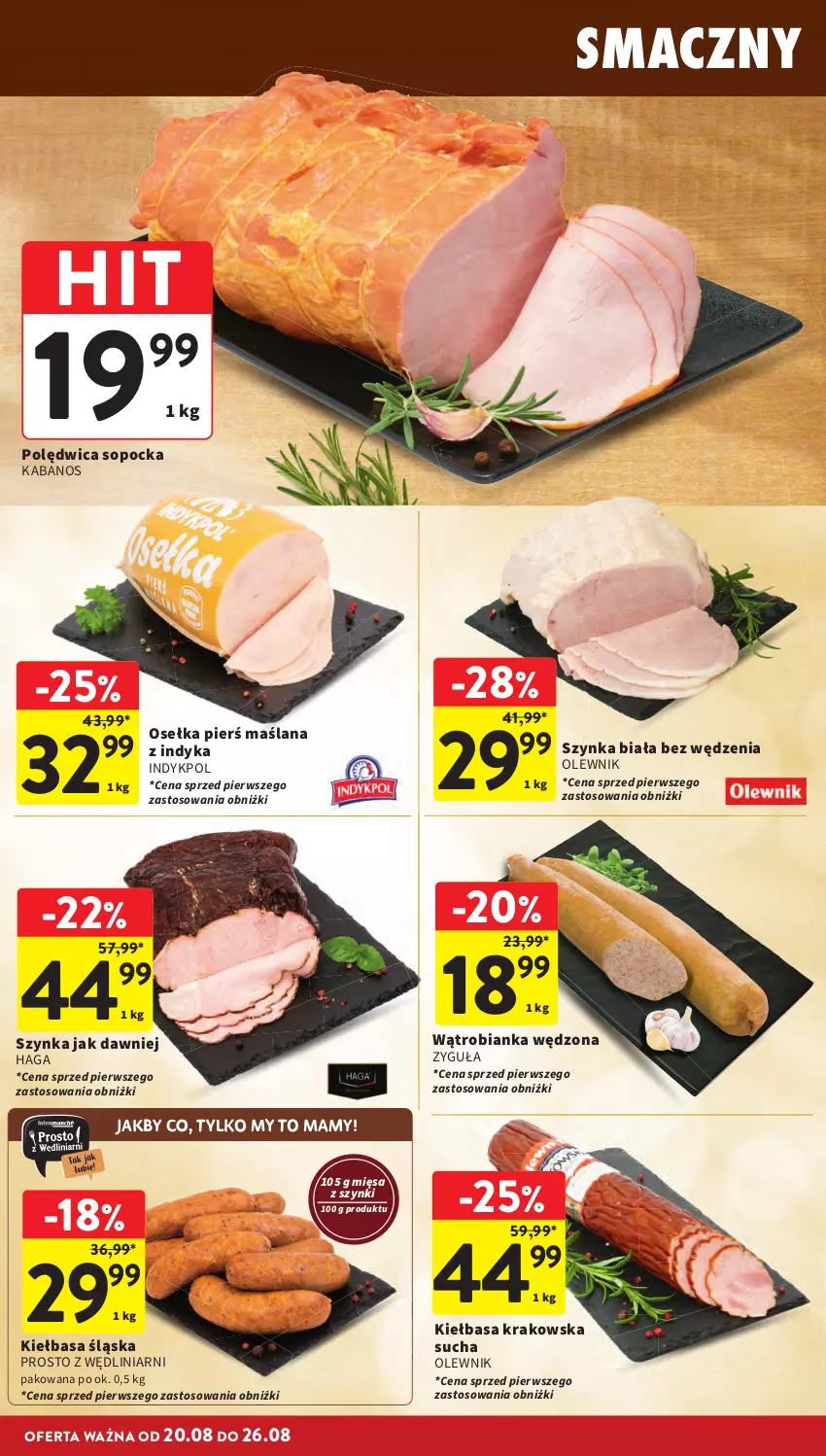 Gazetka promocyjna Intermarche - Gazetka promocyjna - ważna 20.08 do 26.08.2026 - strona 18 - produkty: Bianka, Kabanos, Kiełbasa, Kiełbasa krakowska, Kiełbasa śląska, LANA, Olewnik, Polędwica, Szynka, Szynka biała