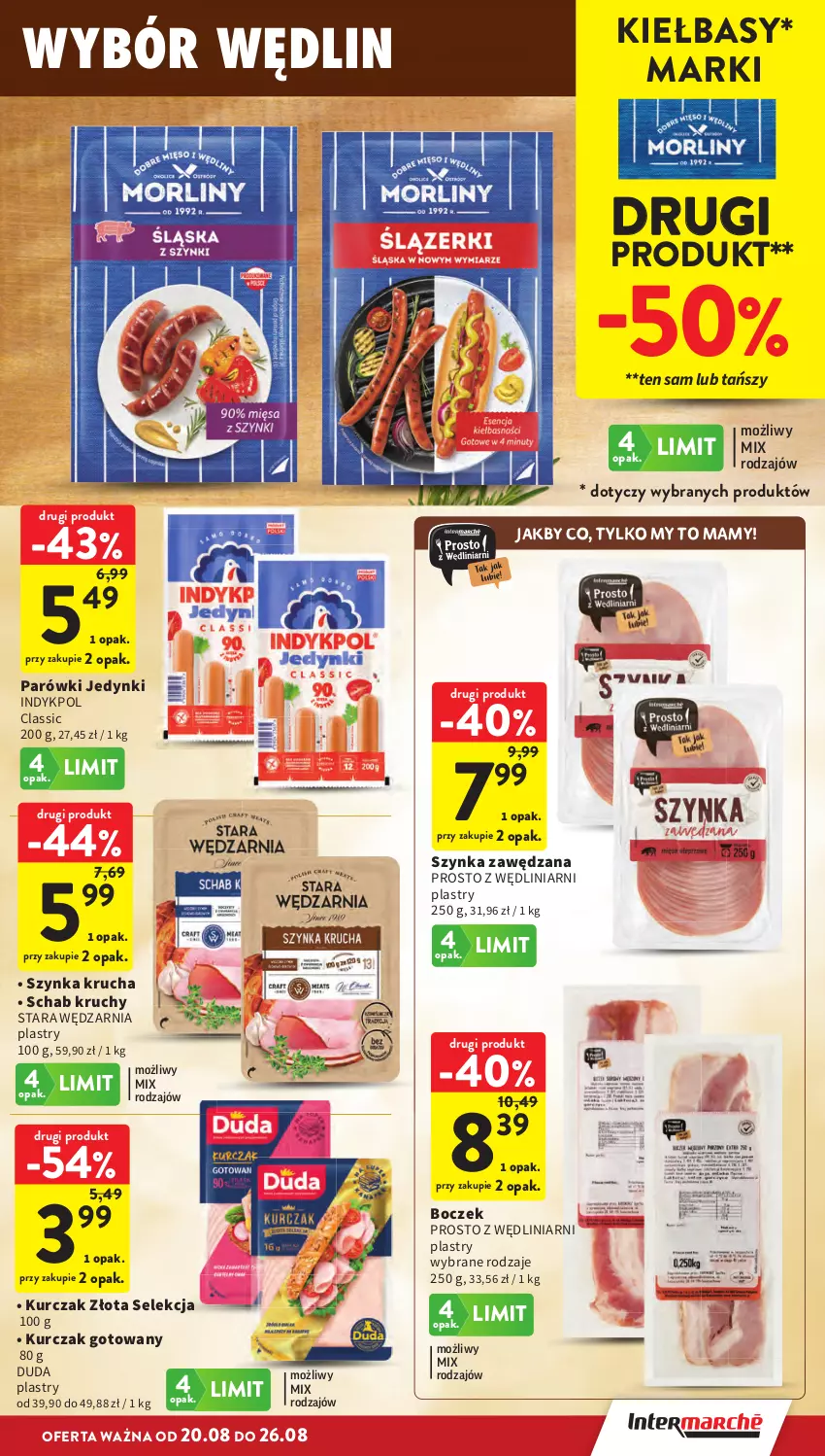 Gazetka promocyjna Intermarche - Gazetka promocyjna - ważna 20.08 do 26.08.2026 - strona 19 - produkty: Boczek, Duda, Kurczak, Kurczak gotowany, Parówki, Szynka
