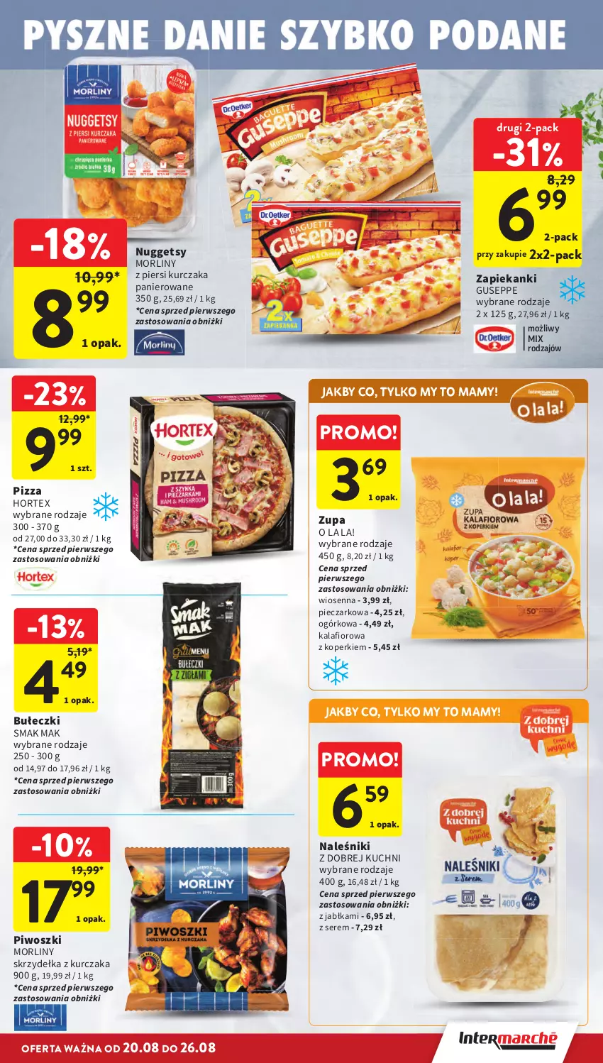 Gazetka promocyjna Intermarche - Gazetka promocyjna - ważna 20.08 do 26.08.2026 - strona 21 - produkty: Bułeczki, Hortex, Jabłka, Kalafior, Kurczak, Morliny, Naleśniki, Piec, Piwo, Pizza, Ser, Skrzydełka z kurczaka, Zupa