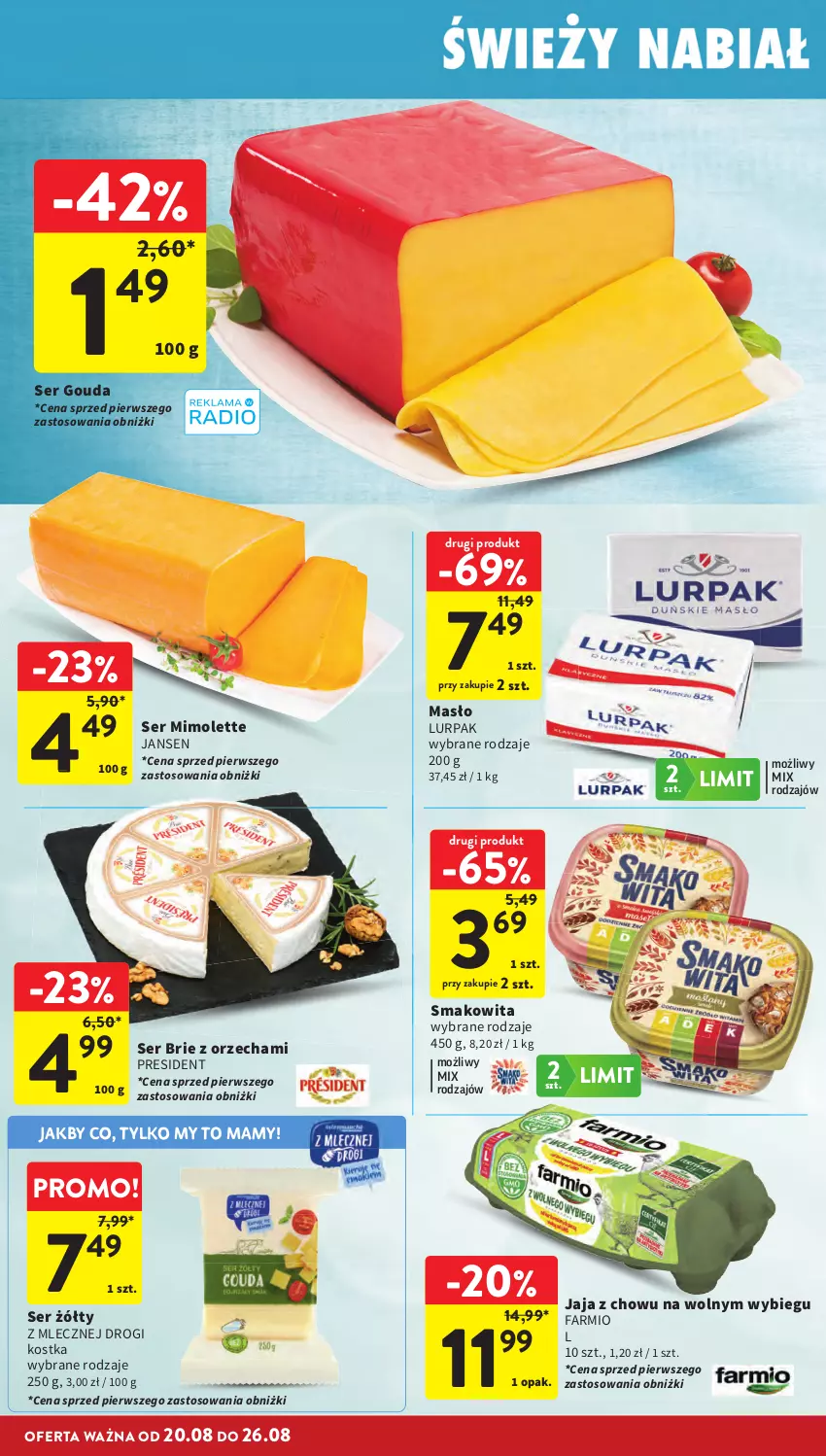 Gazetka promocyjna Intermarche - Gazetka promocyjna - ważna 20.08 do 26.08.2026 - strona 22 - produkty: Brie, Fa, Gouda, Jaja, Lurpak, Masło, Mimolette, Ser, Smakowita
