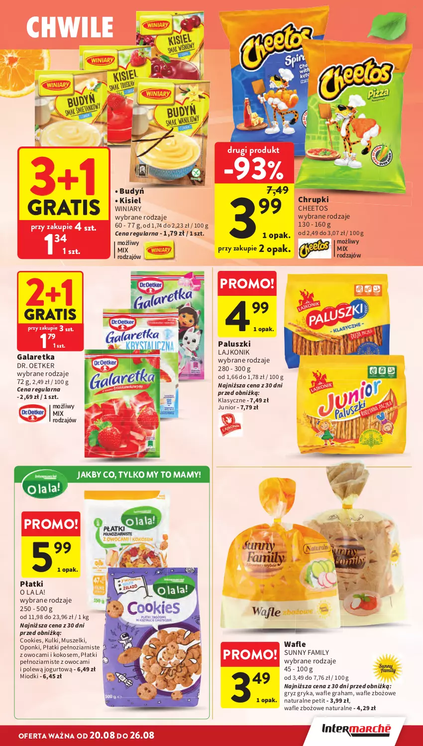 Gazetka promocyjna Intermarche - Gazetka promocyjna - ważna 20.08 do 26.08.2026 - strona 29 - produkty: Budyń, Cheetos, Chrupki, Dr. Oetker, Fa, Gala, Galaretka, Gra, Gry, Jogurt, Kisiel, Kokos, Lajkonik, Mus, Wafle, Winiary