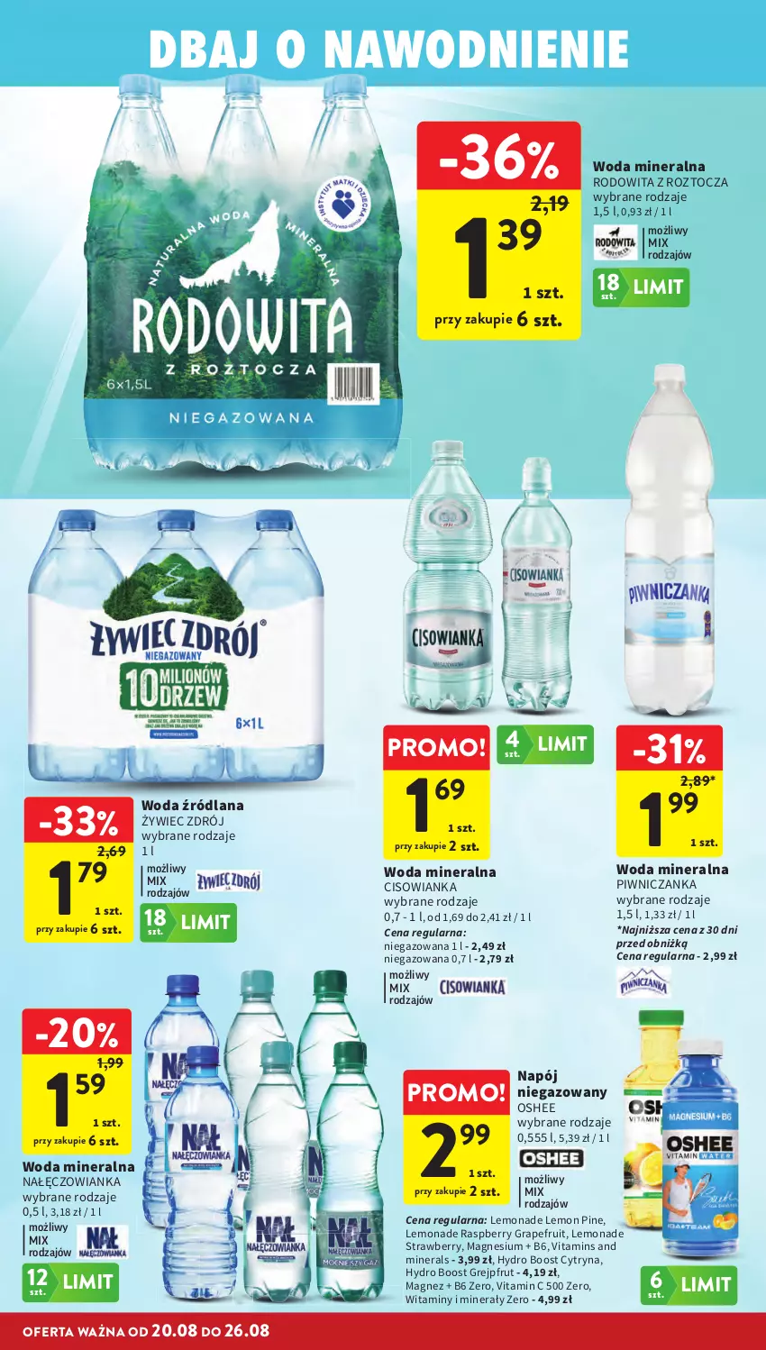 Gazetka promocyjna Intermarche - Gazetka promocyjna - ważna 20.08 do 26.08.2026 - strona 32 - produkty: Cisowianka, Gra, Grejpfrut, LANA, Magnez, Nałęczowianka, Napój, Napój niegazowany, Oshee, Woda, Woda mineralna