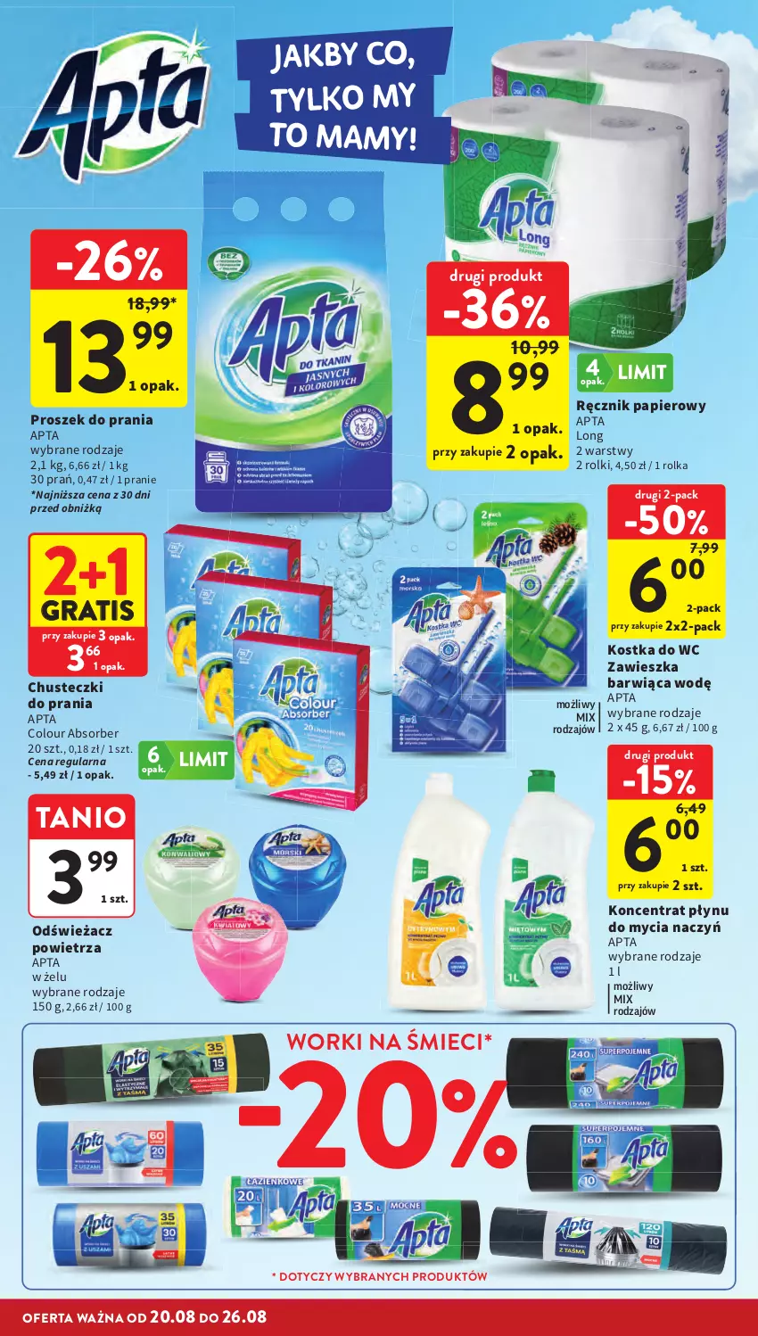 Gazetka promocyjna Intermarche - Gazetka promocyjna - ważna 20.08 do 26.08.2026 - strona 38 - produkty: Chusteczki, Chusteczki do prania, Do mycia naczyń, Gra, Kostka do wc, Odświeżacz powietrza, Papier, Proszek do prania, Ręcznik, Rolki, Worki na śmiec, Worki na śmieci