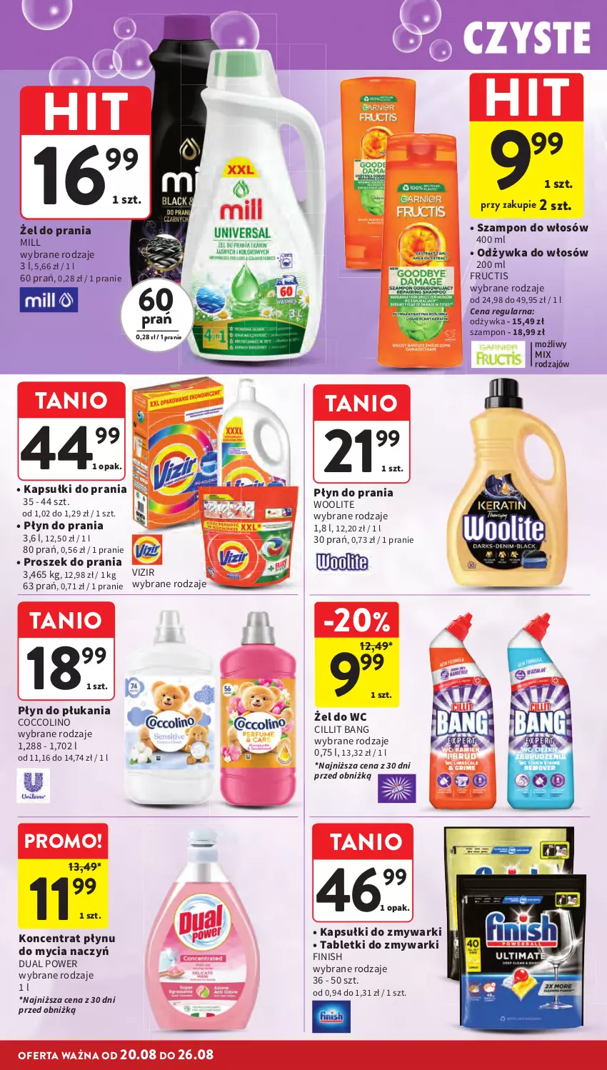 Gazetka promocyjna Intermarche - Gazetka promocyjna - ważna 20.08 do 26.08.2026 - strona 40 - produkty: Cillit Bang, Coccolino, Do mycia naczyń, Finish, Fructis, Kapsułki do prania, Odżywka, Płyn do płukania, Płyn do prania, Proszek do prania, Szampon, Tablet, Tabletki do zmywarki, Vizir, Woolite, Zmywarki