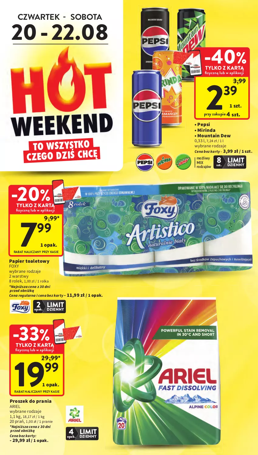 Gazetka promocyjna Intermarche - Gazetka promocyjna - ważna 20.08 do 26.08.2026 - strona 6 - produkty: Ariel, Foxy, Mirinda, Papier, Papier toaletowy, Pepsi, Proszek do prania