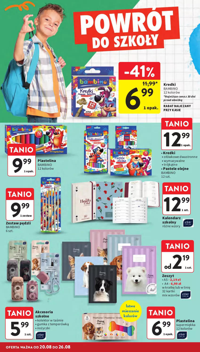 Gazetka promocyjna Intermarche - Gazetka promocyjna - ważna 20.08 do 26.08.2026 - strona 8 - produkty: Kalendarz, Noż, Nożyczki, Olej, Pastele olejne, Plastelina, Zestaw pędzli