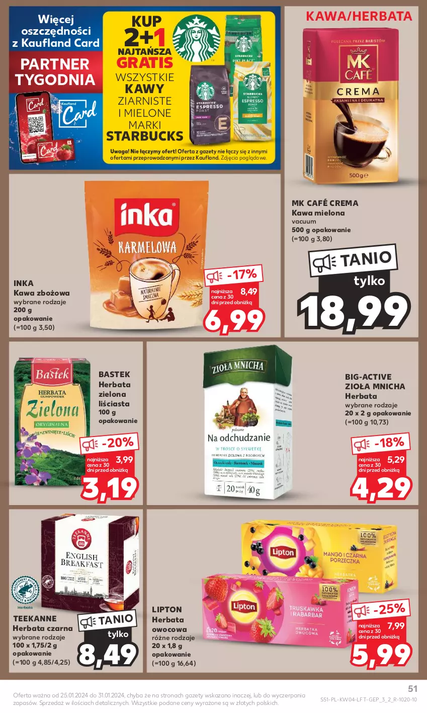 Gazetka promocyjna Kaufland - Gazetka tygodnia - ważna 25.01 do 31.01.2024 - strona 51 - produkty: Gra, Herbata, Herbata czarna, Herbata owocowa, Inka, Kawa, Kawa mielona, Kawa zbożowa, Lipton, Stek, Teekanne, Waga