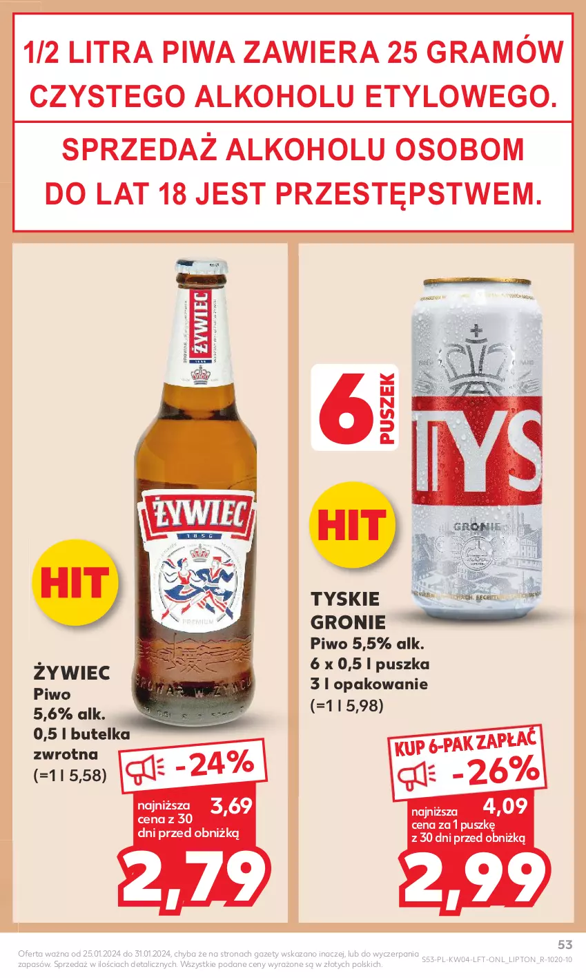 Gazetka promocyjna Kaufland - Gazetka tygodnia - ważna 25.01 do 31.01.2024 - strona 53 - produkty: Gra, Lipton, Piwa, Piwo, Tyskie