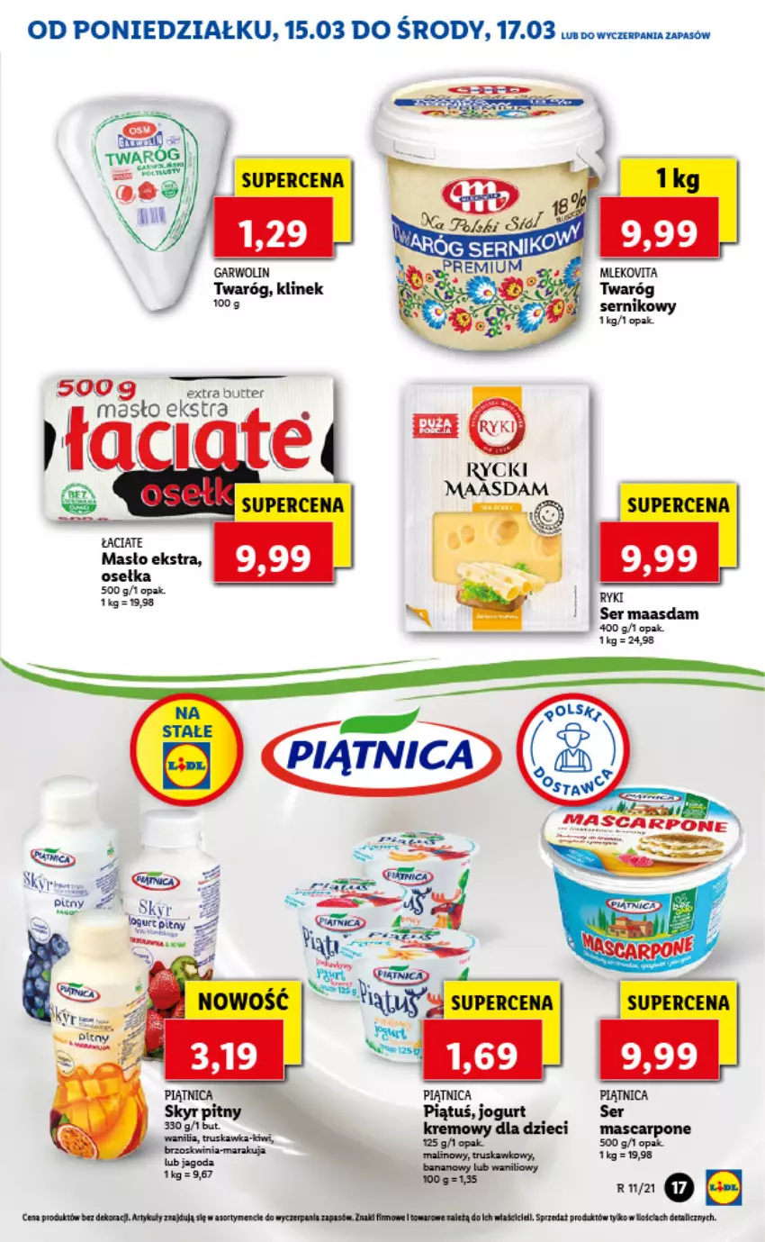 Gazetka promocyjna Lidl - GAZETKA - ważna 15.03 do 17.03.2021 - strona 17 - produkty: Dzieci, Jogurt, Kiwi, Mascarpone, Masło, Piątnica, Ser