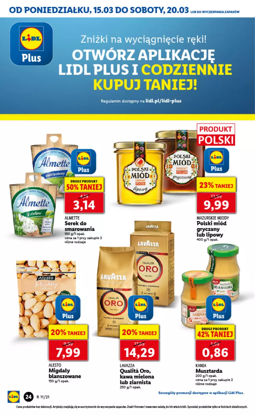 Gazetka promocyjna Lidl - GAZETKA - ważna 15.03 do 17.03.2021 - strona 24 - produkty: Gry, Kawa, Kawa mielona, Lavazza, Migdały, Miód, Mus, Musztarda, Ser, Serek