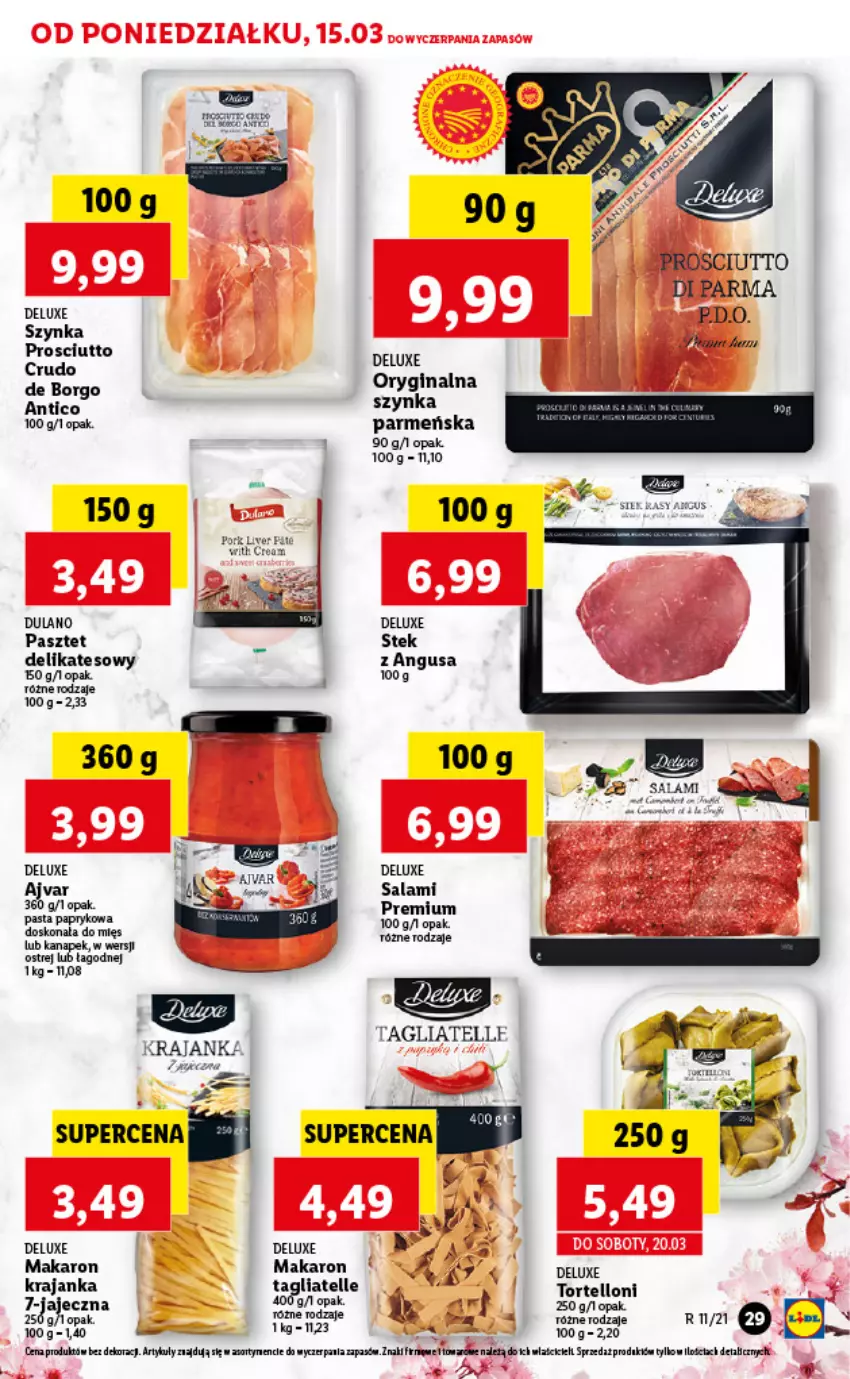 Gazetka promocyjna Lidl - GAZETKA - ważna 15.03 do 17.03.2021 - strona 29 - produkty: Dulano, Fa, Gin, Makaron, Pasztet, Por, Prosciutto, Salami, Stek, Szynka, Tagliatelle, Tortelloni