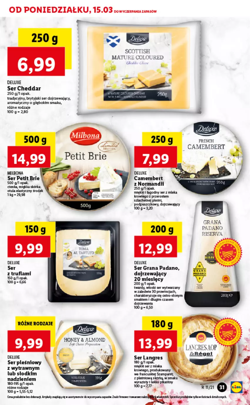 Gazetka promocyjna Lidl - GAZETKA - ważna 15.03 do 17.03.2021 - strona 31 - produkty: Brie, Camembert, Cheddar, Dell, Gra, Pled, Ser, Ser pleśniowy