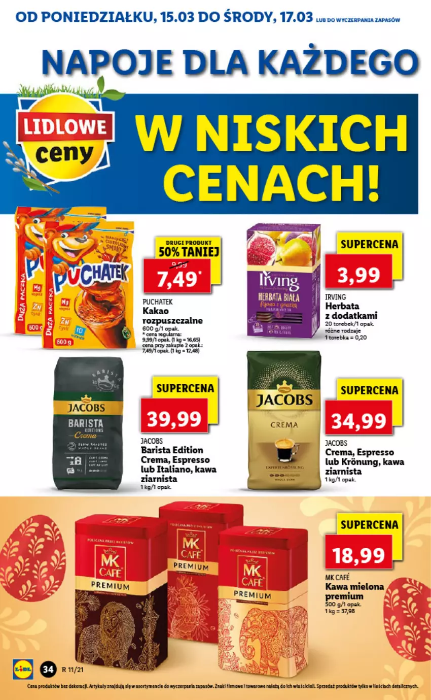 Gazetka promocyjna Lidl - GAZETKA - ważna 15.03 do 17.03.2021 - strona 34 - produkty: Jacobs, Kawa, Kawa mielona, Napoje, Por, Torebka